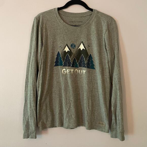 Life Is Good Women's size Medium Gray Long Sleeve Crusher Shirt Mountains - Picture 1 of 9